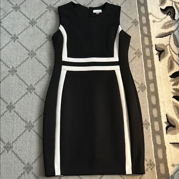 calvin klein black and white dress Women's Panel Dress, Black/White Stripe Black/White, 8 at Amazon Women's Clothing store Light to Mid Weight Fabric Calvin Klein Dresses | Picky